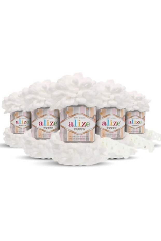 (5 Pieces) Puffy 55 Hand Knitting Yarn 5 Pack White 55