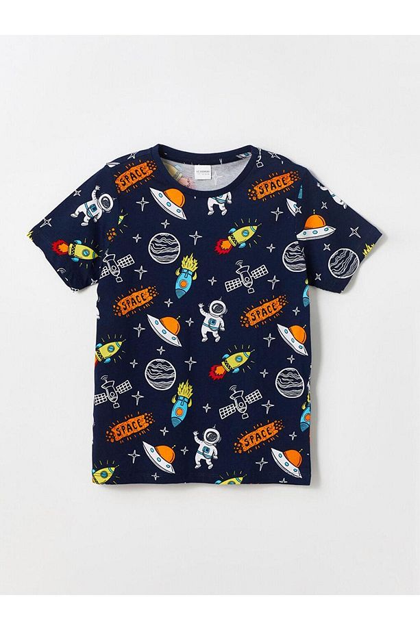 Bisiklet Yaka Baskılı Kısa Kollu Erkek Çocuk Şortlu Pijama Takımı 2'li (S4) - 4