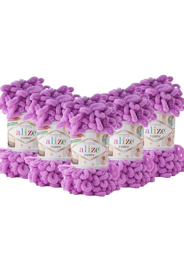 (5 Adet ) Puffy 378 El Örgü Ipliği 5'li Paket - 378 Orkide - 100 Gr. 9 Mt. Parmak Örgü Ipi - 1