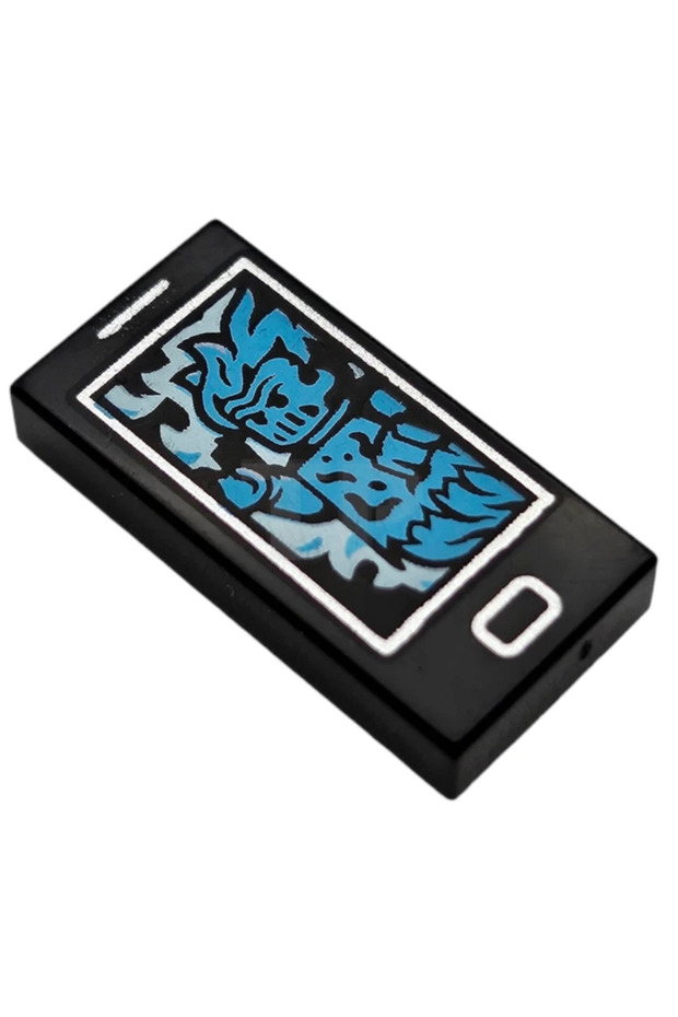 Moc Accessory - 1X2 Printed Black Tiles Phone Blue Ghost 2 Pieces