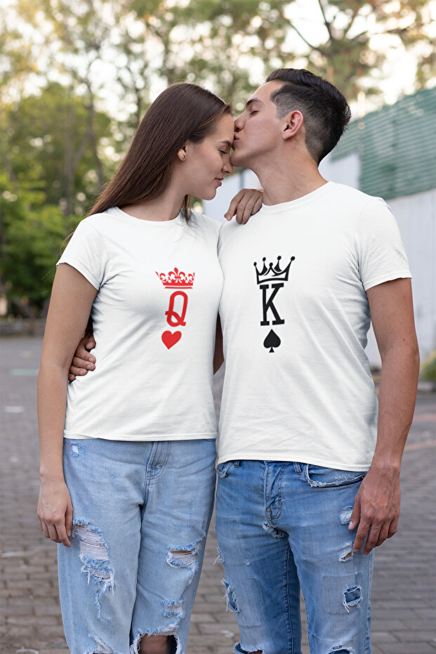 K-Q Printed Lover Set Crew Neck Cotton Oversize Fit T-Shirt (1 Woman + 1 Man)