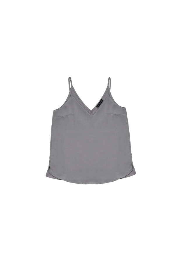 Gray Strappy V-Neck Blouse