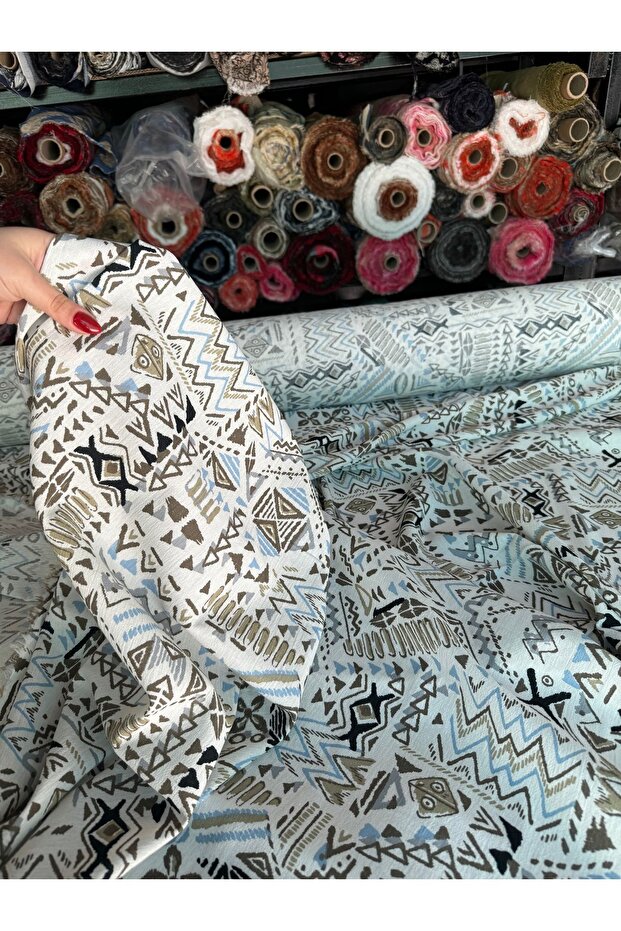 Şile Bezi Kumaş Çift En Geometrik Desenli - 4