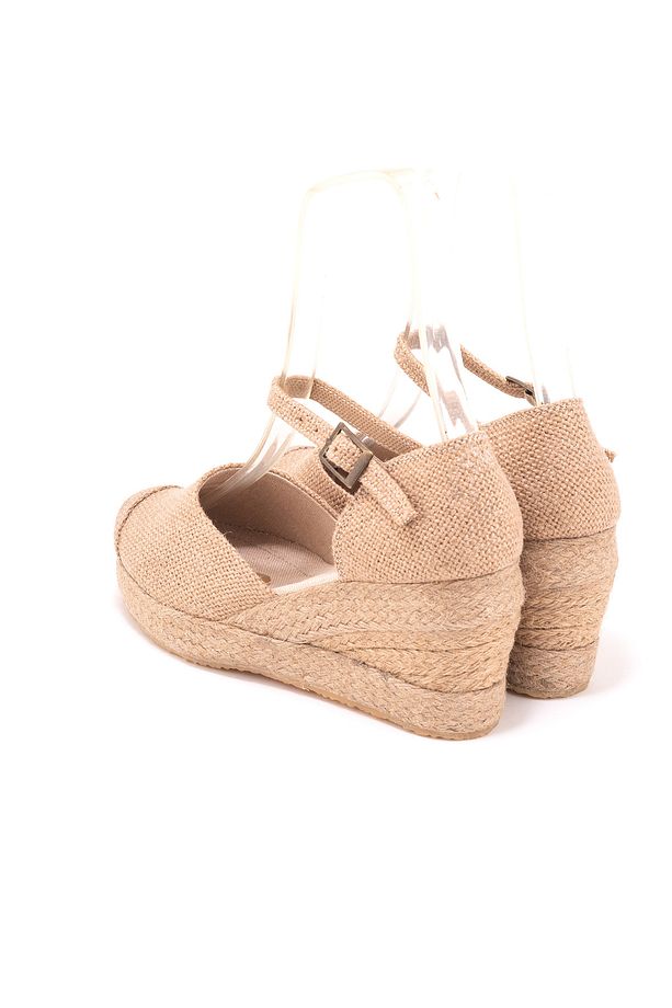 Gerçek Elişi Burnu Hasır Platformlu Dolgu Topuk Keten Hasır Espadril Handmade - 4