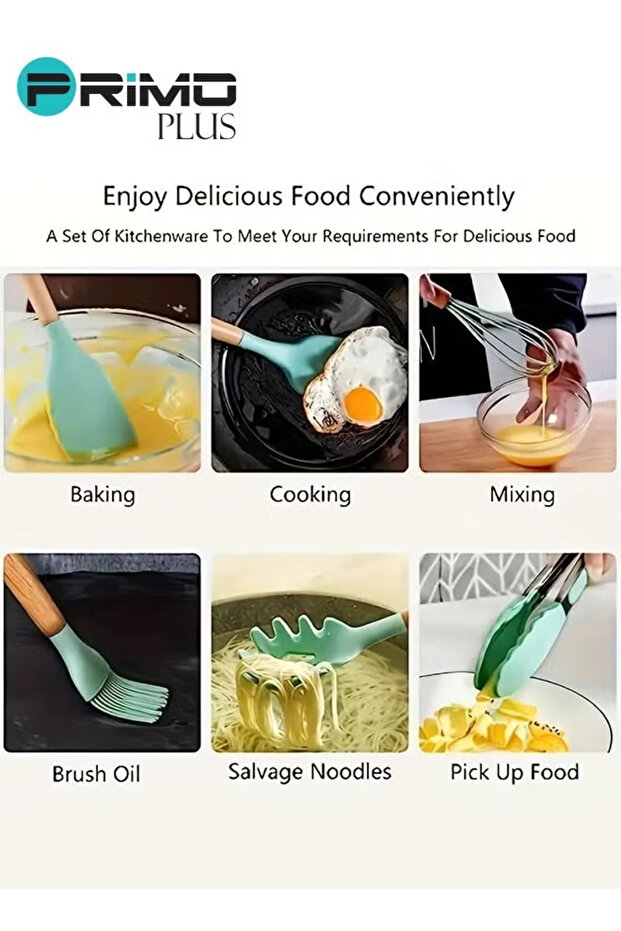 طقم أدوات مائدة سيليكون مع حامل بلاستيكي باللون الأخضر - 6