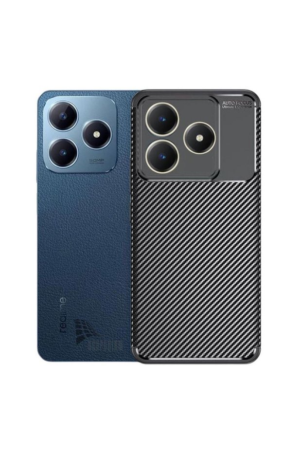 جراب سيليكون متوافق مع Realme C61 مع غطاء حماية للكاميرا بنمط الكربون والتركيز التلقائي