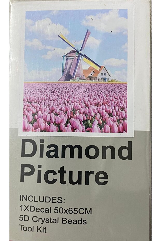 5D Diamond Bead Pasting Stone Processing Mosaic Tapestry "Tulips and Windmill" 50X65 cm