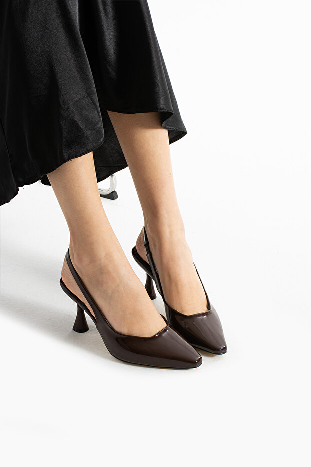 Kahverengi Vegan Deri Slingback Topuklu Ayakkabı – 8 cm Rahat Topuklu Ayakkabı - 4