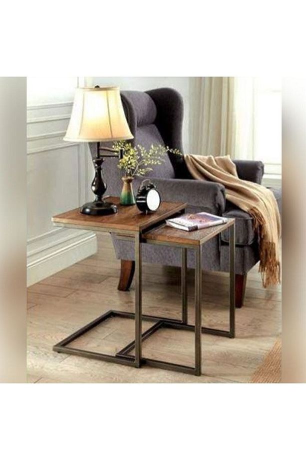 Style 2'li Masif Panel Doğal Ahşap Zigon Sehpa - 1