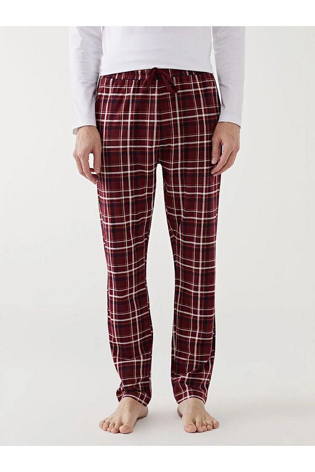 Bordo Standart Kalıp Ekose Erkek Pijama Alt - 1