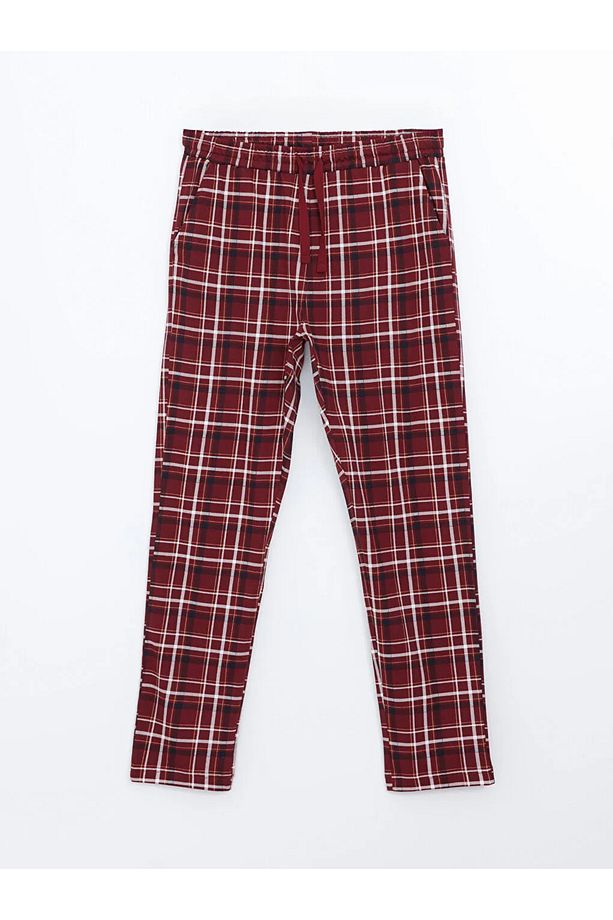 Bordo Standart Kalıp Ekose Erkek Pijama Alt - 4