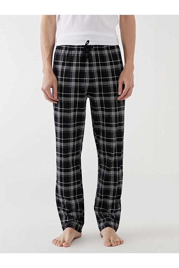 Siyah Standart Kalıp Ekose Erkek Pijama Alt - 1