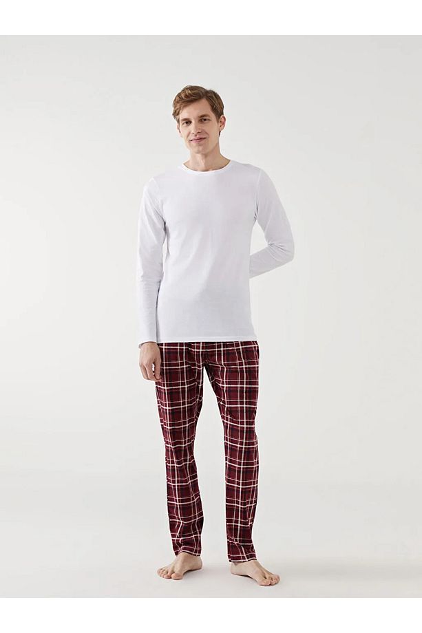 Bordo Standart Kalıp Ekose Erkek Pijama Alt - 5