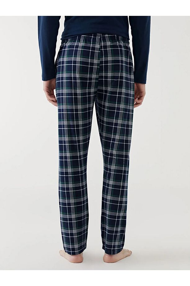 Lacivert Standart Kalıp Ekose Erkek Pijama Alt - 4