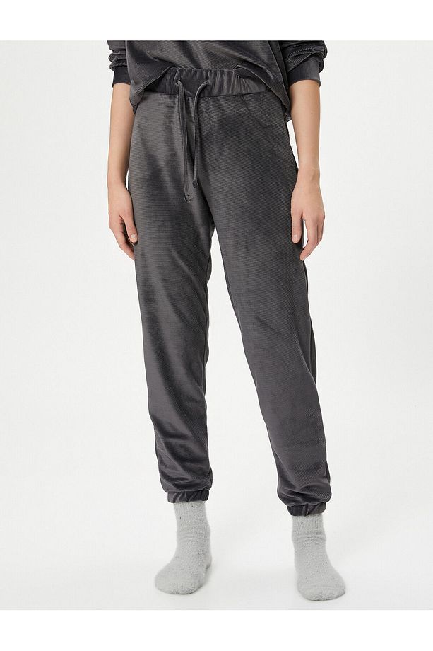 Pijama Altı Kadife Fitilli Beli Bağcıklı Jogger - 3