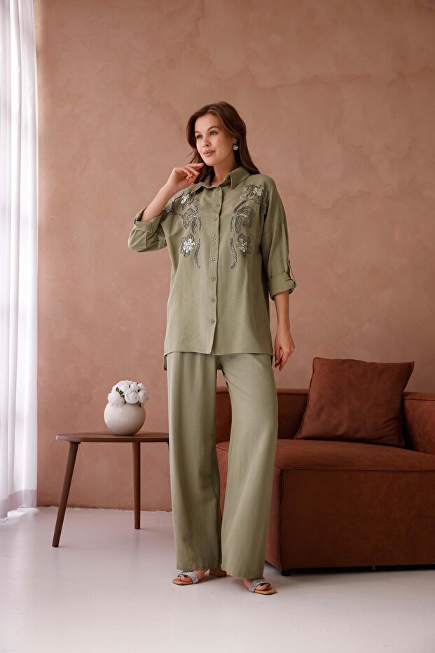 Bead Embroidered Linen Suit