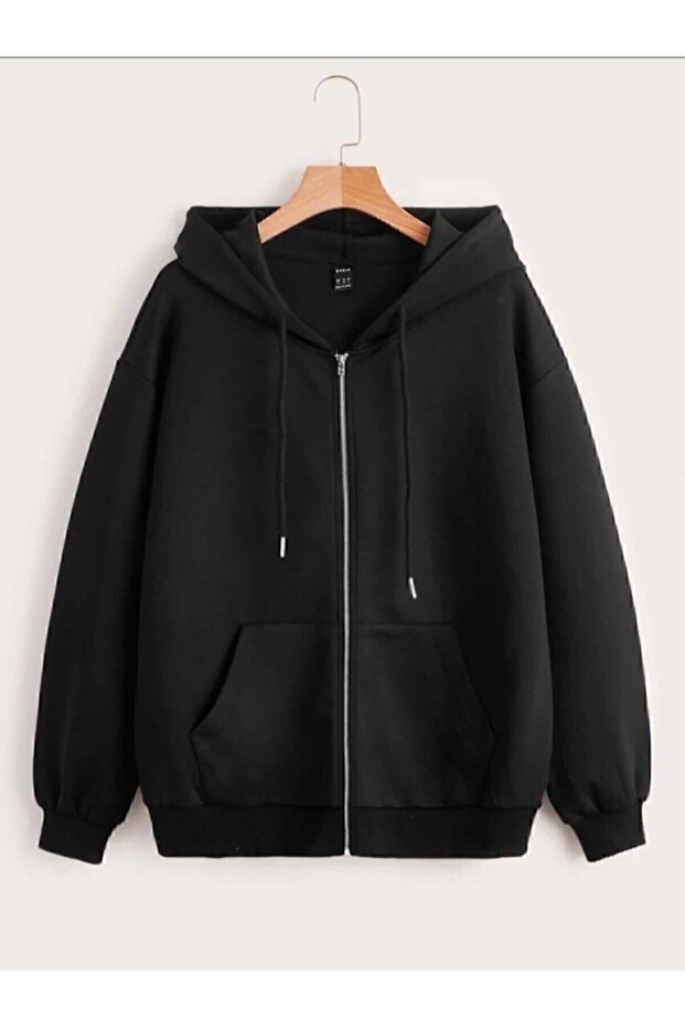 Black Women's Zippered Sweat Cardigan