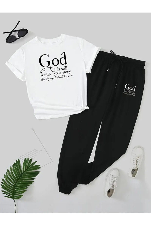 Women's Printed Tracksuit Set T-Shirt Jogger Sweatpants - Bottom Top Set