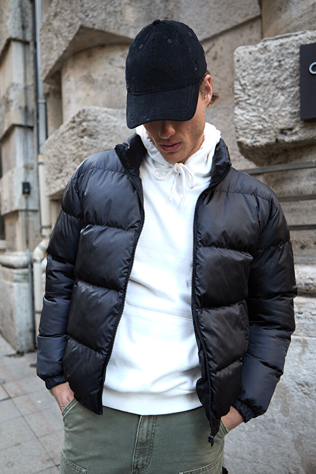 Erkek Oversize Şişme Mont Siyah - 6