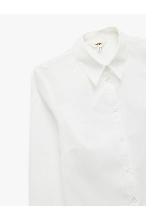 Pamuklu Düğmeli Uzun Kollu Basic Poplin Kadın Gömlek - 3