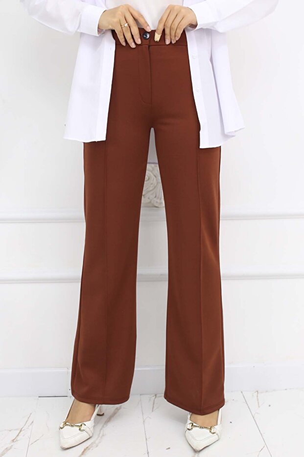 Buttoned Palazzo Trousers Brown 3043