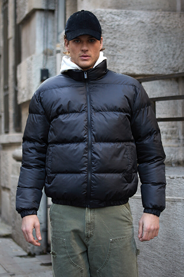 Erkek Oversize Şişme Mont Siyah - 5