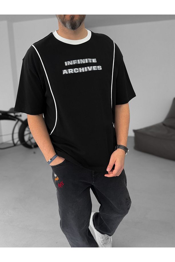 Siyah Infinite Baskılı Oversize T-Shirt PM-008 - 4