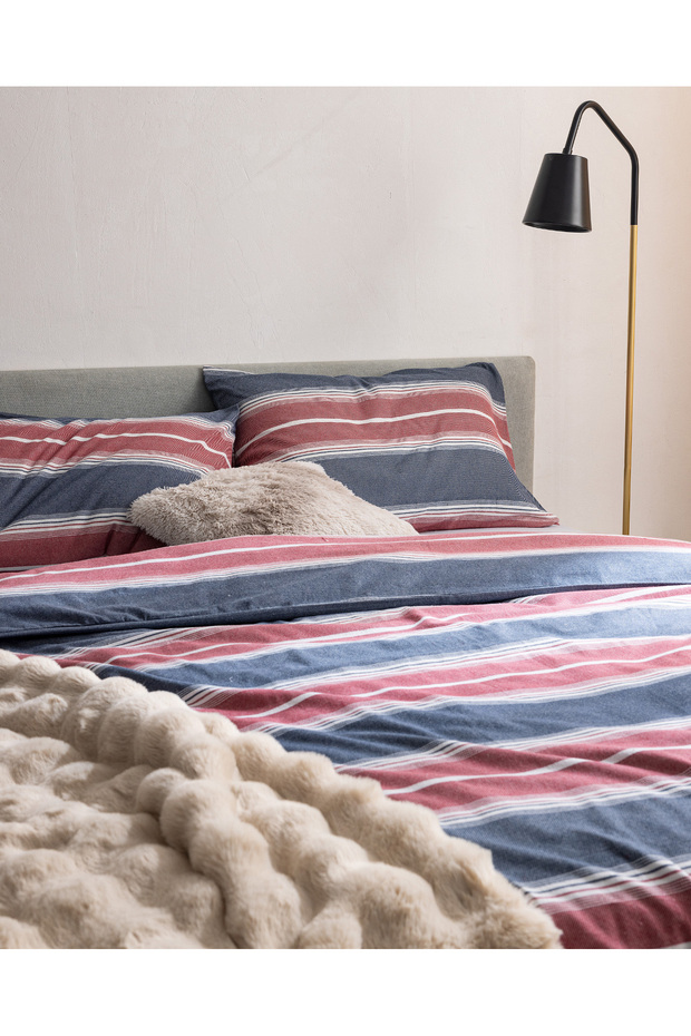 Edgard King Size %100 Pamuk Flanel Nevresim Takımı - Kırmızı/Lacivert - 2