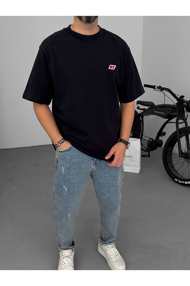 Siyah C Nakışlı Oversize T-Shirt C-062 - 3