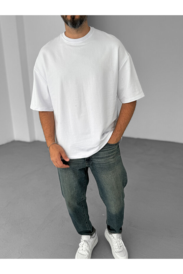 Beyaz Düz İki İplik Basic T-Shirt BY-060 - 1
