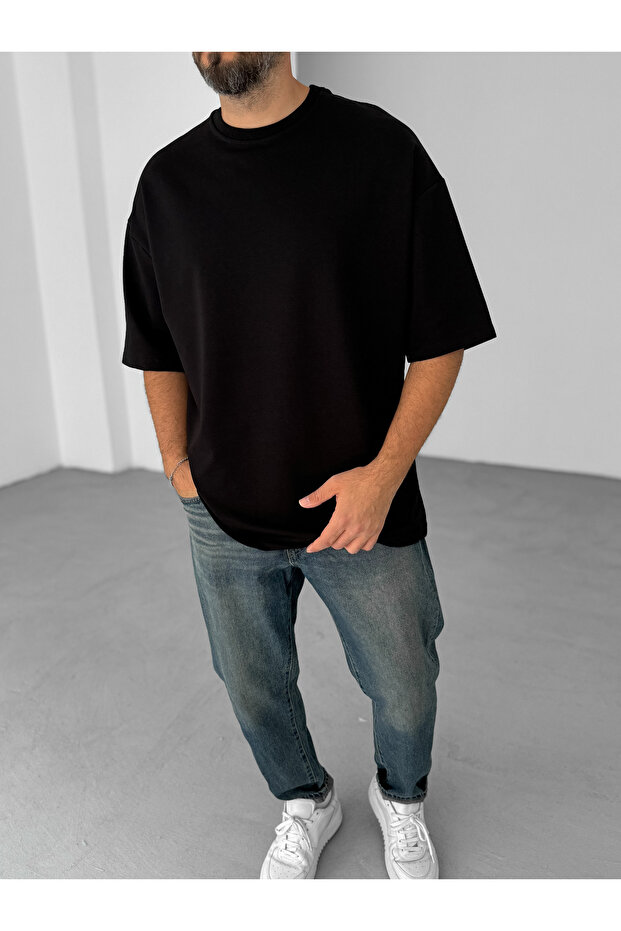 Siyah Düz İki İplik Basic T-Shirt BY-060 - 2