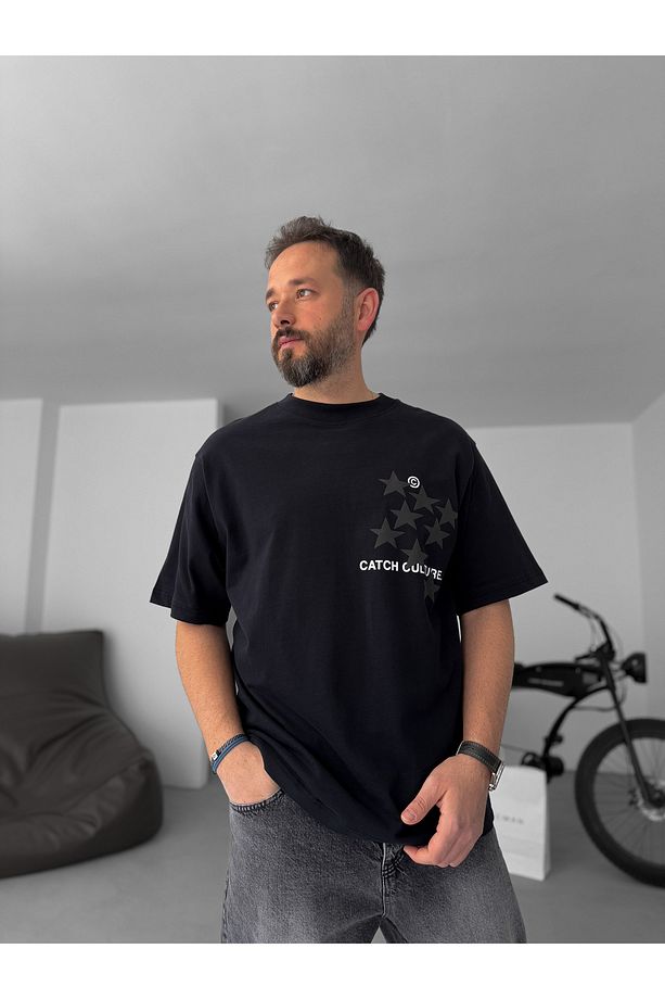 Siyah Yıldızlı C Baskılı Oversize T-Shirt C-058 - 5