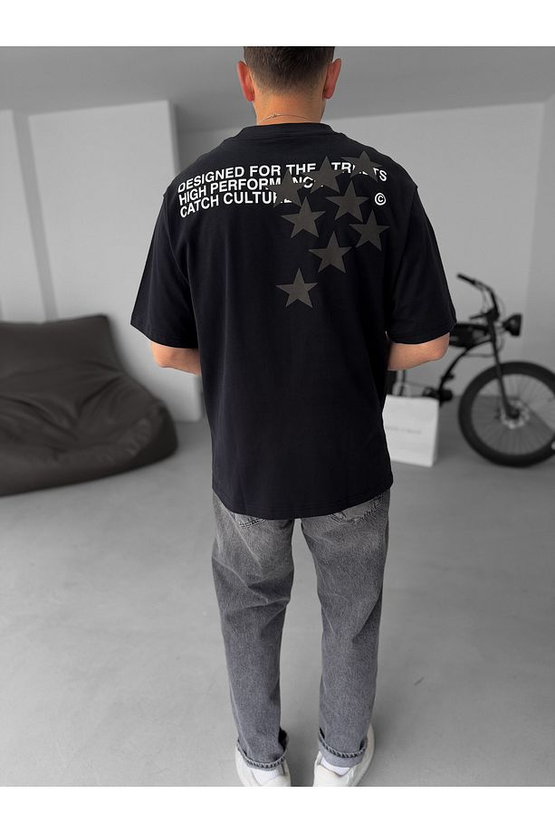 Siyah Yıldızlı C Baskılı Oversize T-Shirt C-058 - 3