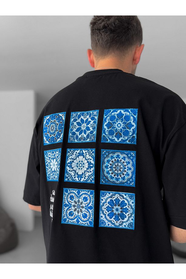 Siyah Choose Patchli Oversize T-Shirt RES-5123 - 3