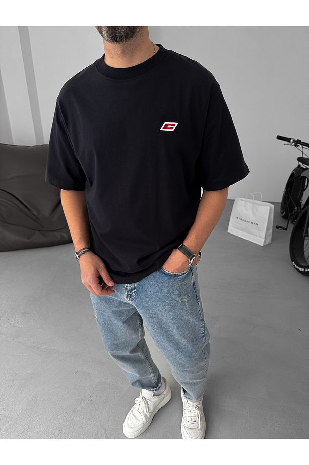 Siyah C Nakışlı Oversize T-Shirt C-062 - 1