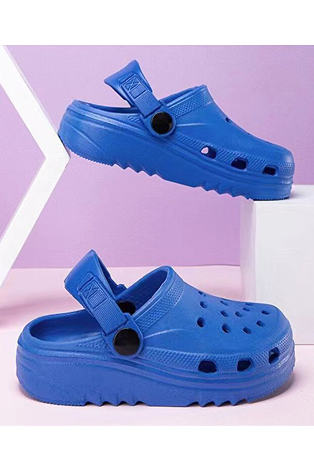 Solid Back Strap Closure Clogs - Blue - 2