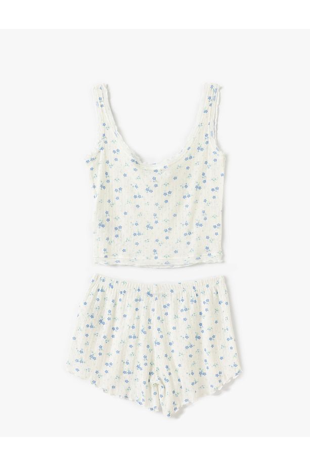 Çiçek Desenli Pamuklu Şortlu Pijama Takımı - 4