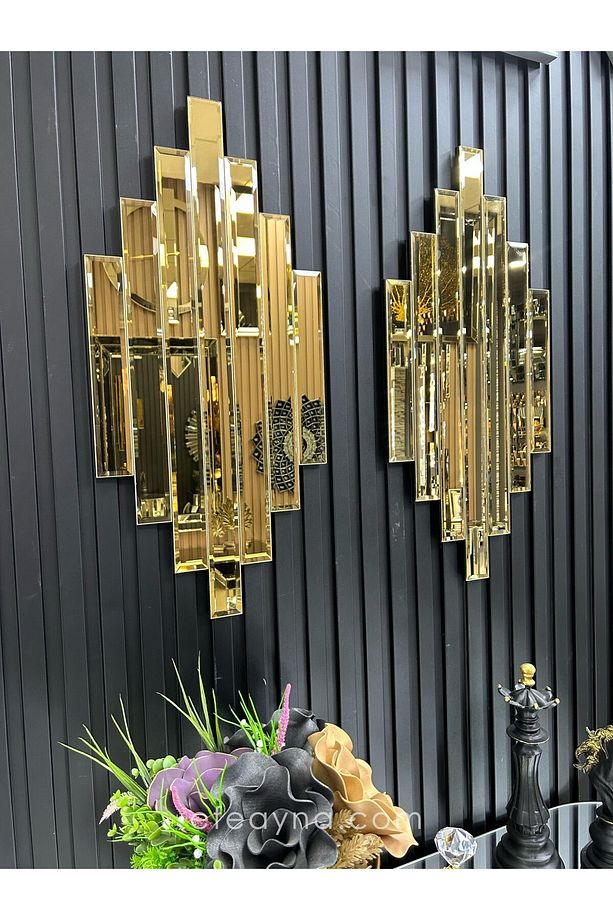 RİTMİK MODEL GOLD AYNA 2'Lİ SET (35x75cm x 2 adet) - 2