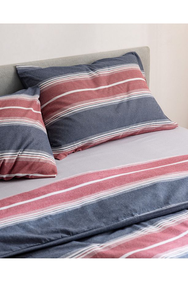 Edgard King Size %100 Pamuk Flanel Nevresim Takımı - Kırmızı/Lacivert - 3