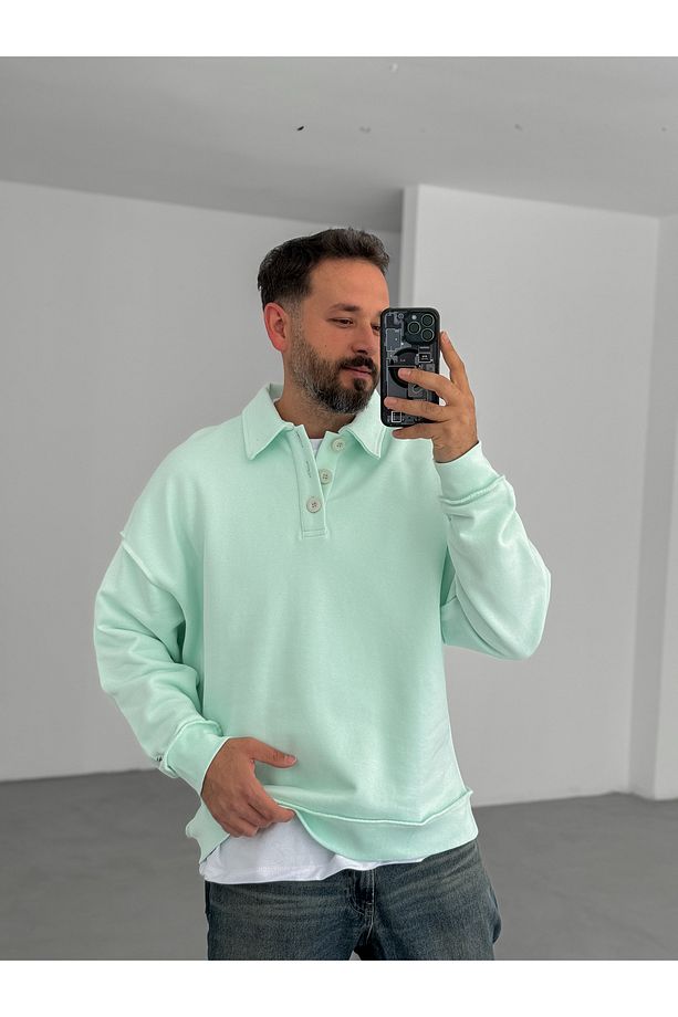 Su Yeşili Heavyweight Yakalı Basic Sweat BY-056 - 3