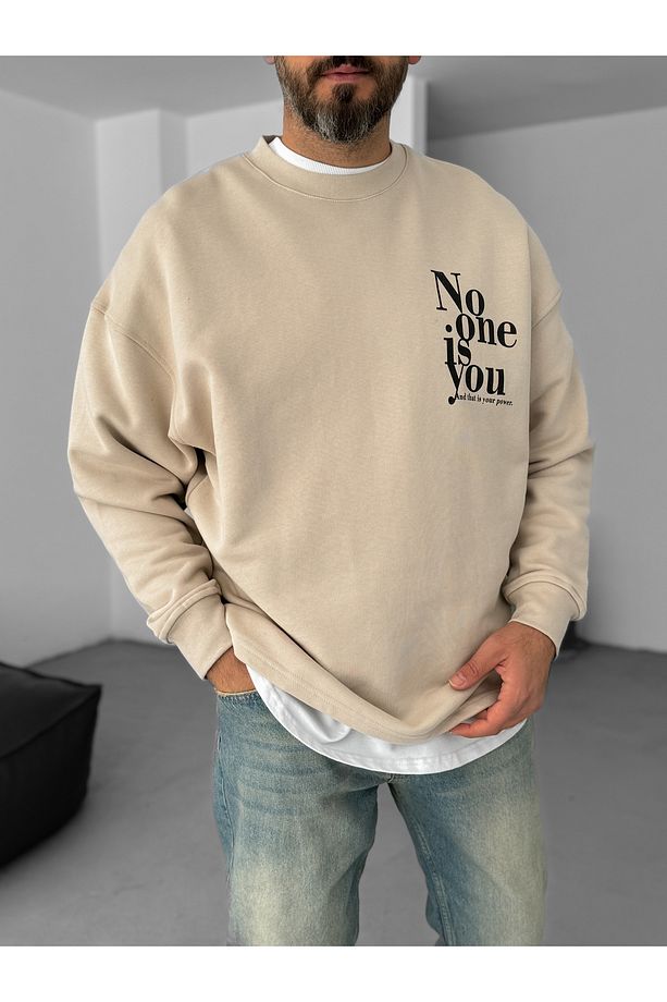 Bej Heavyweight No One Baskılı Sweat BY-058 - 4