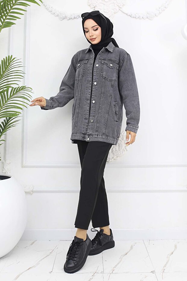 سترة جينز رمادية موديل 704 - 3