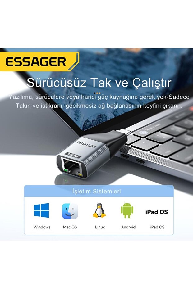 1000mbps Type-c To Rj45 Dönüştürücü Type C Ethernet Dönüştürücü Rj45 Dönüştürücü Çevirici - 6