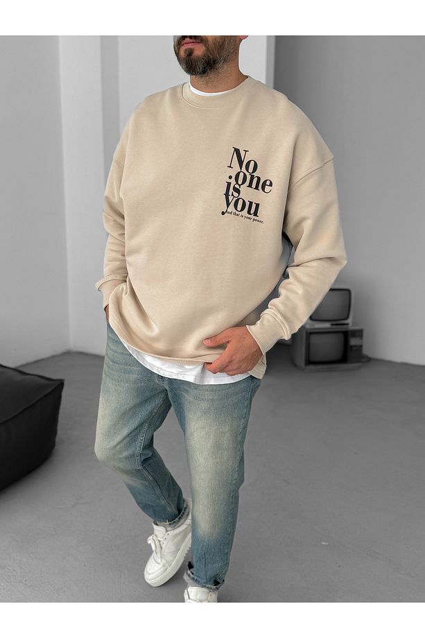 Bej Heavyweight No One Baskılı Sweat BY-058 - 1
