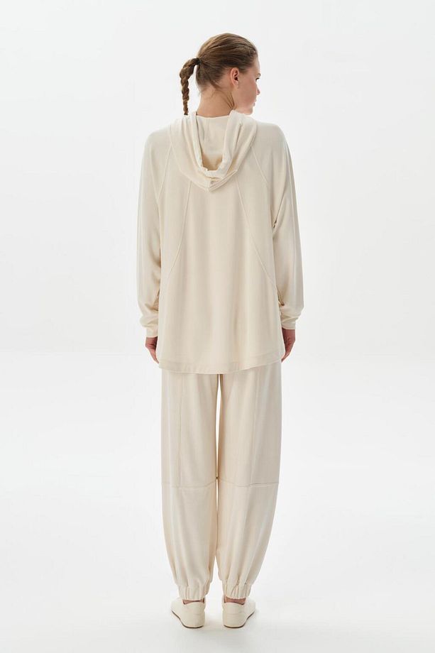 Modal Örme Kapüşonlu Oversize Sweatshirt Ekru - 6