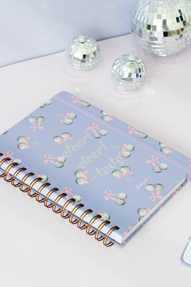 A5 15X21 cm Spiral Elastic Striped Undated Notepad Cherry Bow - 3