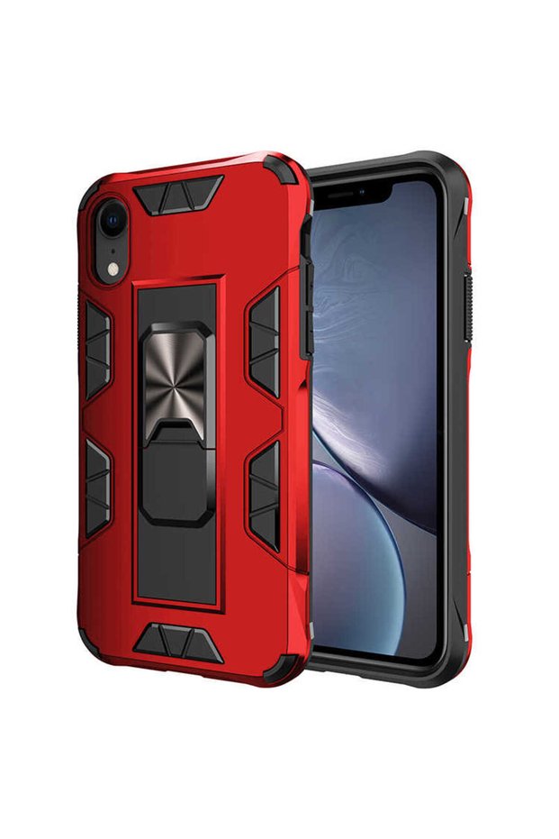 iPhone Xr 6.1 Compatible Case with Foldable Stand Protective Volve Cover - Red - T14102