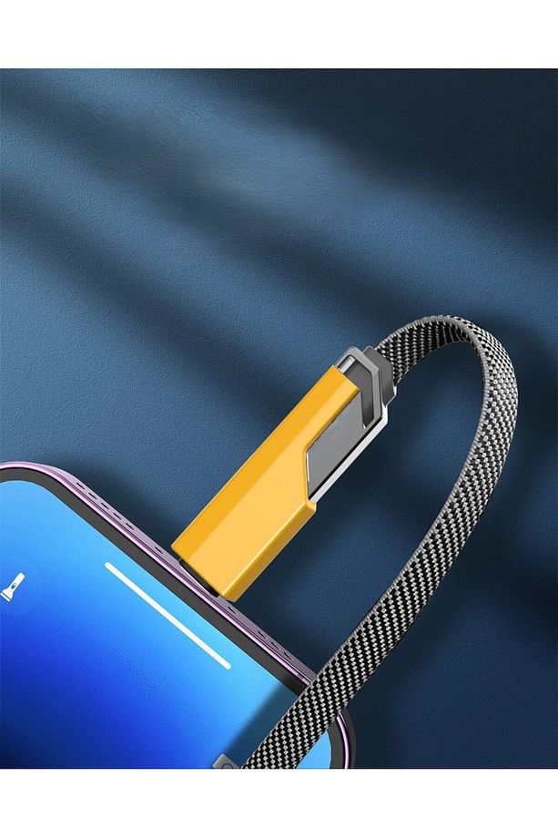 4İN1 Type-C  Lightning USB Şarj Kablosu 1.5 MT 100W/5A Data Aktarım Kablosu Işıklı Hasır Şarj Kablo - 7