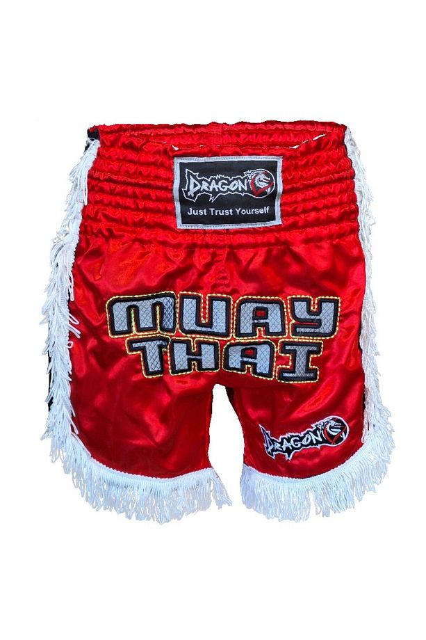 MT3020 Apache Muaythai Şortu Kırmızı Püsküllü Şort Nakışlı Muay Thai Şortu - 1