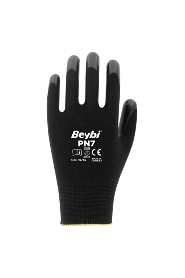 Pn7 Siyah Polyester Örme Nitril Işçi Eldiveni 12 Çift 10 Numara - 1